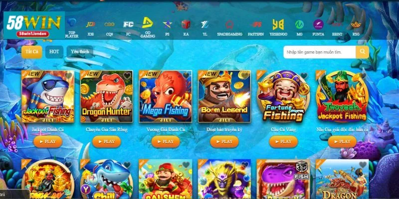 Thám hiểm đại dương cùng sảnh bắn cá tại 58WIN cho bet thủ không gian giải trí tuyệt vời.